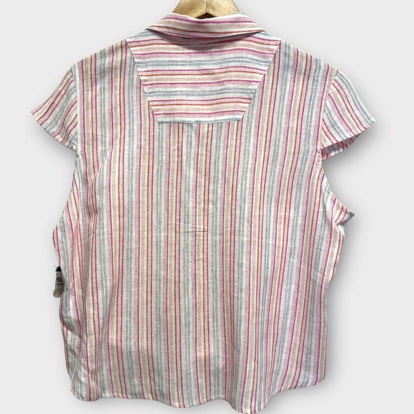 TRIBAL | Magenta Rayon Linen Blend Striped Blouse Large NWT - Picture 2 of 10